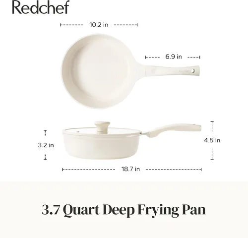 Vista 9 de Redchef Sartén antiadherente para freír con tapa, sartén para saltear de cerámica, libre de PFOA y PFOS, compatible con inducción, mango con ayuda