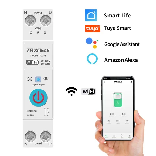 Vista 3 de Interruptor de circuito inteligente WiFi 63A MCB, relé temporizador de medición de potencia para TUYA Smart Home Interruptor de control remoto