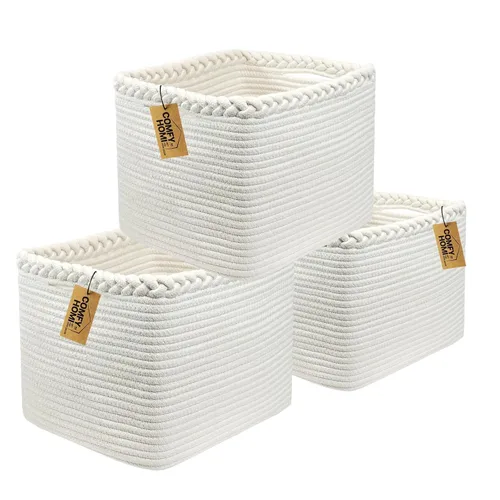 Vista 47 de COMFY-HOMI Cestas de almacenamiento de 11.5 x 7.5 x 4.7 pulgadas para organizar, cesta tejida de cuerda de algodón, caja de almacenamiento de marrón