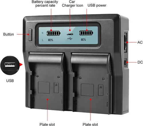 Vista 6 de BM Premium Paquete de 2 baterías EN-EL15C y cargador de batería LCD de doble bahía para Nikon Zf, ZR, Z5, Z5 II, Z6, Z6 III, Z7, Z7II, Z8, D780