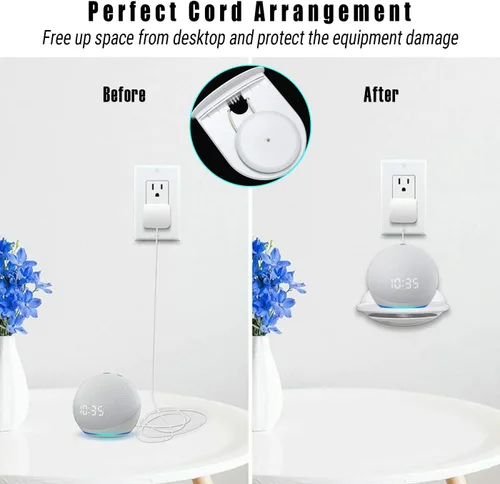 Vista 6 de Estante de montaje en pared, compatible con Echo Spot, Echo Pop, Echo Dot, HomePod Mini, Google Home, con almacenamiento de cable, fácil