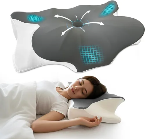 Vista 8 de Almohada cervical avanzada para dormir – Almohada cervical ergonómica refrescante con espuma viscoelástica de contorno, almohada cervical