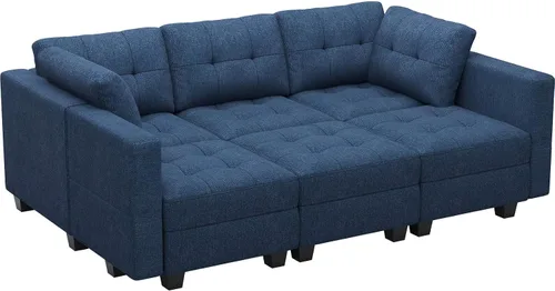Vista 8 de Belffin Sofá Seccional Modular con Almacenamiento Sofá Cama Seccional Modular para Sala de Estar Azul