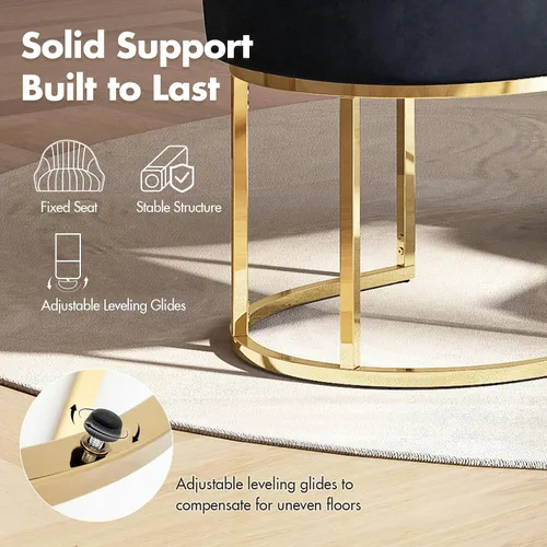 Vista 4 de Hyfirm Juego de 2 sillas de comedor tapizadas de terciopelo negro y dorado, sillas de cocina modernas con acento de barril glamoroso, patas de metal