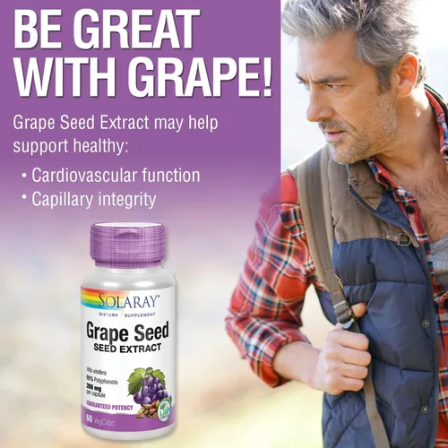 Vista 4 de SOLARAY Extracto de semilla de uva 200 mg más complejo bioflavonoide Apoyo cardiovascular saludable y de vasos sanguíneos 60 VegCaps