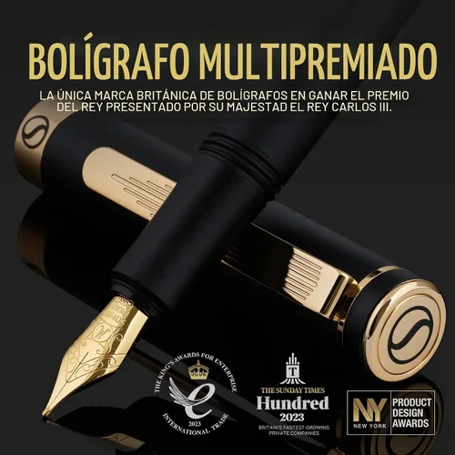 Vista 2 de Scriveiner Pluma Estilográfica EDC de Lujo (Mediana), Impresionante Pluma de Bolsillo Negra de Lujo, Chapado en Oro Real, Plumín Dorado Schmidt 1.