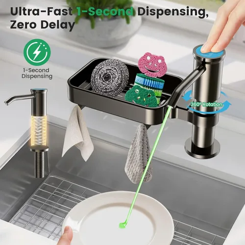 Vista 4 de Dispensador de jabón para fregadero de cocina, bomba dispensadora de jabón de aleación de aluminio con soporte, kit de tubo de extensión de 40