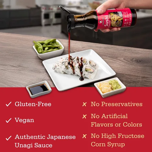 Vista 5 de Otafuku Salsa de anguila de sushi para rollos de sushi, salsa japonesa Unagi sin gluten, 15 onzas