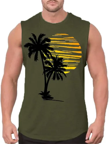 Vista 2 de Camiseta sin mangas de playa para hombre, camisa sin mangas con palmera hawaiana