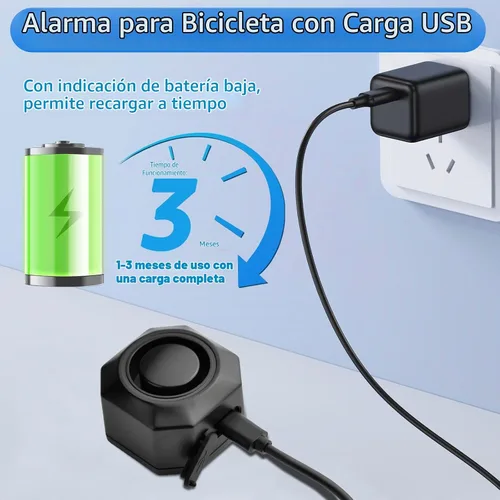 Vista 5 de NineLeaf Alarma para Bicicleta USB Recargable con Montura, Alarma para Bicicleta con Control Remoto, Sensor de Movimiento y Vibración Inalámbrico