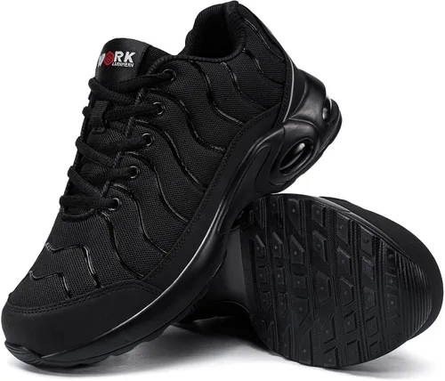 Vista 9 de LARNMERN Zapatos deportivos con punta de acero con amortiguación de aire para hombres y mujeres, ligeros, a prueba de pinchazos, zapatos