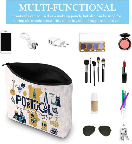 Vista 5 de Portugal Bachelorette Party Gift: Bolsa de maquillaje de viaje - Portugal está llamando, debo ir, Bolsa Must Go Portugal, Bolsa de cosméticos