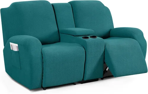 Vista 14 de TAOCOCO Funda reclinable para sofá biplaza con consola central, funda elástica para sofá reclinable de 2 asientos, fundas de sofá reclinable de Beige