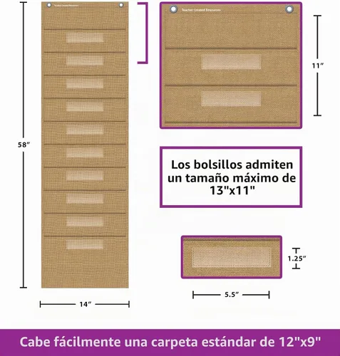 Vista 4 de Teacher Created Resources 20840 - Tabla de bolsillo de almacenamiento de archivos de arpillera con 10 bolsillos (14 x 58 pulgadas)