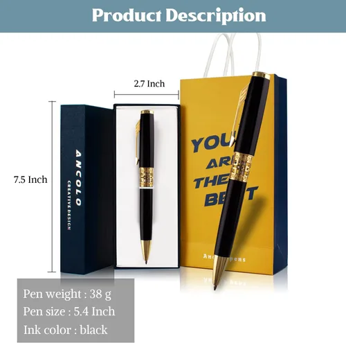 Vista 4 de Ancolo Juego de bolígrafos de regalo grabados con caja para bolígrafos, tarjeta de regalo, 2 recambios negros grabados con tu nombre, número