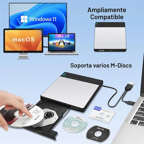 Vista 2 de Unidad de CD externa para computadora portátil: reproductor de DVD para Mac y Windows Plug & Play