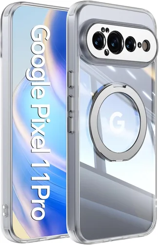 Vista 38 de 【Soporte magnético giratorio de 360°】 Funda para Google Pixel 9 【Compatible con MagSafe y Pixelsnap】 Funda con soporte de anillo 【Cristal Negro