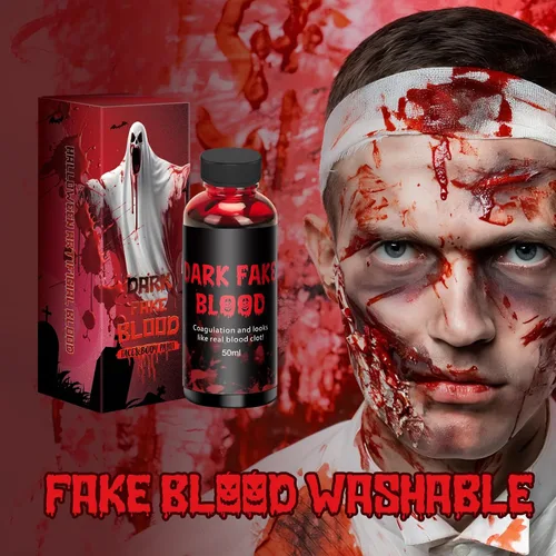 Vista 2 de Halloween 1.7 fl oz sangre falsa lavable Cosplay para disfraz de zombi maquillaje