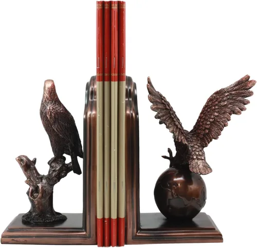 Vista 5 de Ebros Gift Alas de la gloria del premio académico Águila calva en globo y rama, sujetalibros de bronce galvanizado patriótico águila americana