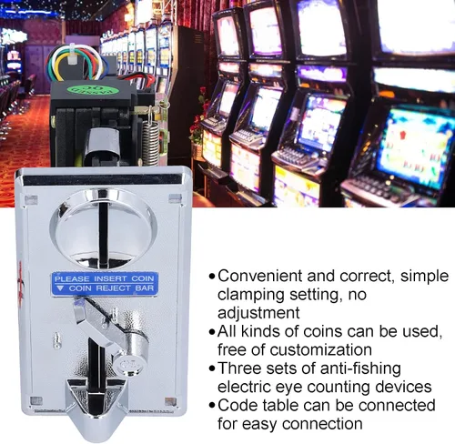 Vista 2 de Zyyini Aceptor, aceptador de máquina expendedora de juegos, selector de múltiples aceptadores de CPU programable para juego (gris plateado)