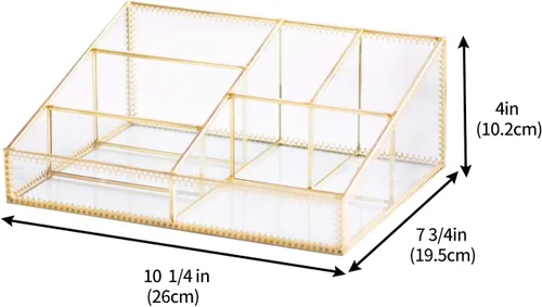 Vista 7 de Organizador de maquillaje antiguo para encimera, caja de almacenamiento de cosméticos de cristal, soporte de gran capacidad para pinceles, lápices