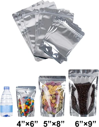 Vista 3 de Paquete de 200-100 bolsas de Mylar pequeñas y grandes - Bolsas frontales transparentes de pie