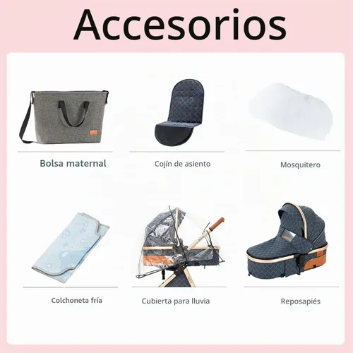 Vista 3 de Cochecito de bebé: moisés reversible de tamaño completo y asiento para niños pequeños, diseño plegable con toldo UPF 50+, protector de insectos