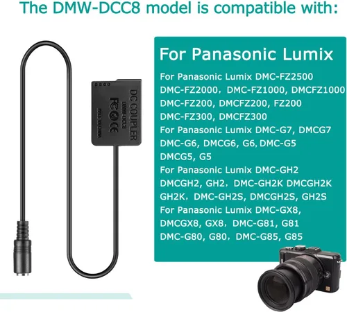 Vista 3 de Kit de adaptador USB de 5 V + adaptador USB QC3.0 + acopladores DMW DCC8 BLC12 BLC12E para Lumix DMC DMC-FZ1000 FZ2000 FZ2500 FZ300 G7 G6 G5 GH2