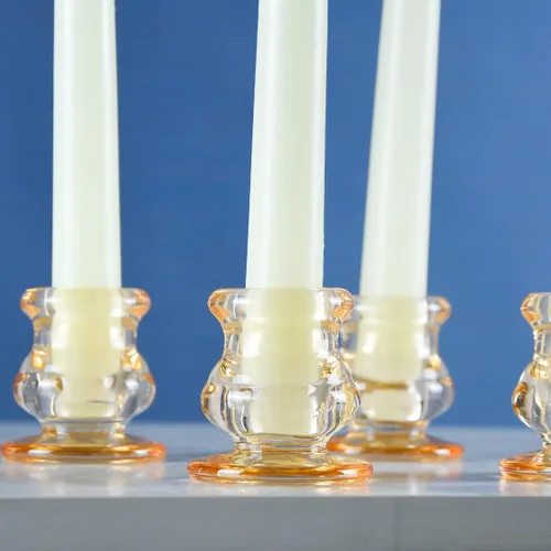 Vista 7 de Portavelas de cristal ámbar, juego de 12 portavelas cónicos para bodas, decoración y comedor