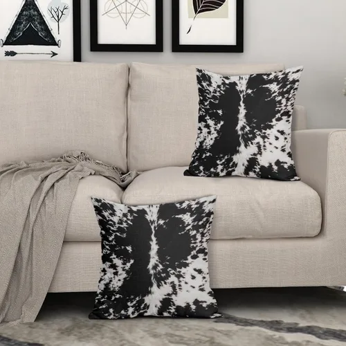 Vista 7 de Juego de 2 fundas de almohada con estampado de piel de vaca occidental de 18 x 18 pulgadas, fundas de almohada decorativas con puntos de vaca negra