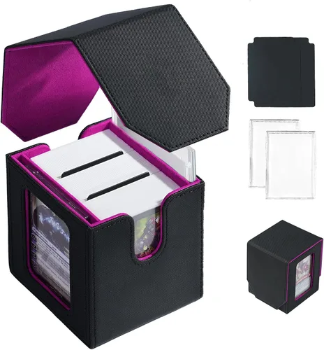 Vista 7 de MTG Caja de Mazo para Commander Display, Estuche de Mazo de Cartas que Cabe 100 Cartas con Doble Funda, Caja de Almacenamiento de Cuero Magic Negro