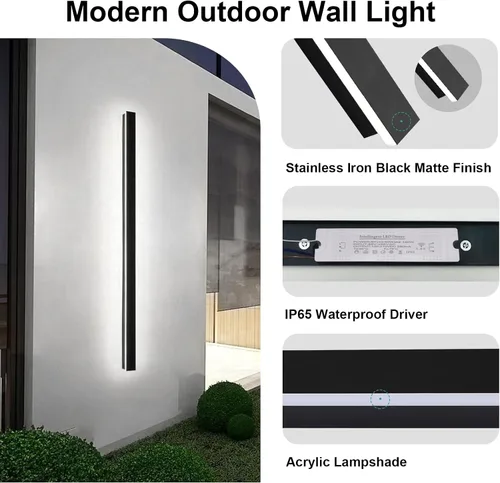 Vista 4 de Paquete de 2 lámparas de pared modernas de 79 pulgadas, luces de pared negras para exteriores, para casa, aplique de pared exterior lineal de rayas