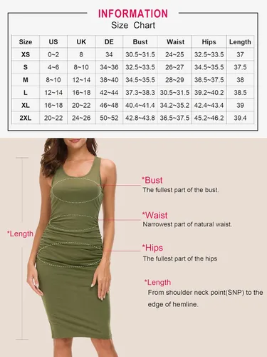 Vista 6 de Missufe - Vestido casual para mujer sin mangas con espalda cruzada ajustado y fruncido hasta por debajo de la rodilla