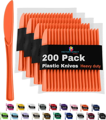 Vista 14 de Party Solids - Cuchillos de plástico negro, 200 piezas, cuchillos negros, utensilios desechables, juego de cubiertos de plástico resistente