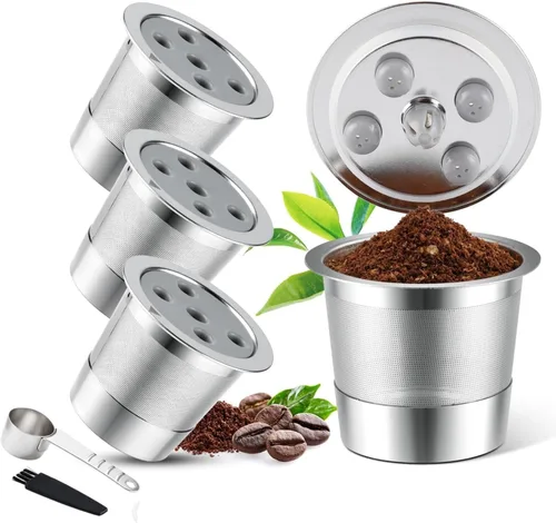 Vista 10 de Tazas K reutilizables de acero inoxidable compatibles con Keurig Supreme & Supreme Plus, cinco agujeros universales para Keurig reutilizable 1 Pack