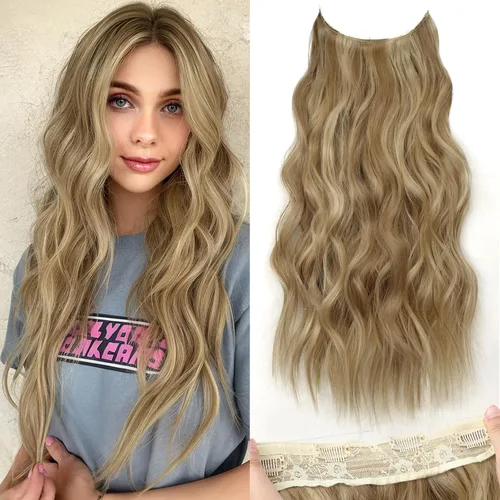 Vista 16 de KooKaStyle - Extensiones de cabello con hilo invisible, diadema transparente, ajustables, 4 clips fijadores, cabello largo y ondulado de 12