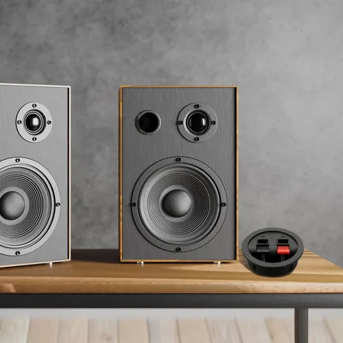 Vista 6 de Caja de altavoz de 4 piezas, taza de terminal, caja de subwoofer redonda de resorte, conector de poste de unión para bricolaje para el hogar altavoz