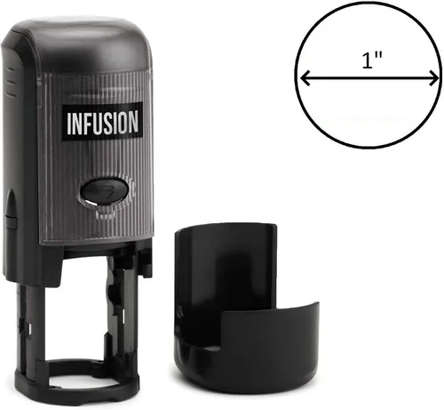 Vista 3 de Infusion Sello de goma autoentintado redondo con logotipo personalizado (1" de diámetro), zinc