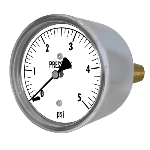 Vista 2 de PIC Gauges LP2-254-5PSI - Manómetro de baja presión no rellenable con carcasa cromada, internos de latón, lente de plástico, esfera de 2.5", rango
