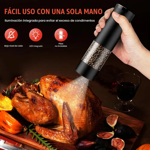 Vista 3 de Juego de molinillo eléctrico de sal y pimienta, automático para cocina, grosor ajustable, mayor capacidad, con luces LED, regalos de Navidad