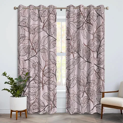 Vista 10 de Cortinas opacas bohemias para dormitorio, cortinas modernas de mediados de siglo color azul, cortinas térmicas con ojales para oscurecer