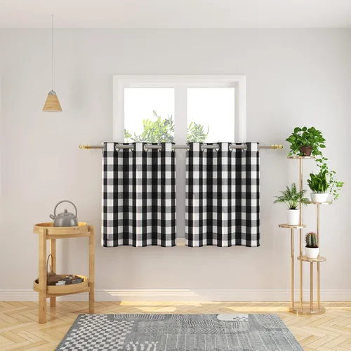 Vista 10 de Cortinas de 24 pulgadas de largo con diseño Buffalo Check Gingham Plaid para ventanas de cocina y baño, tratamiento para ventanas con 2 paneles