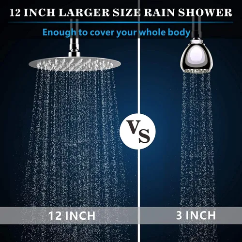 Vista 2 de Voolan Cabezal de ducha tipo lluvia de 12 pulgadas con brazo de extensión de ducha de 11 pulgadas, cabezal de ducha de alto flujo hecho de acero