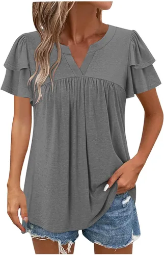 Vista 12 de Blusas para mujer, elegantes, casuales, de verano, de manga corta, plisadas, holgadas, suaves, cómodas, de moda a01 blanco