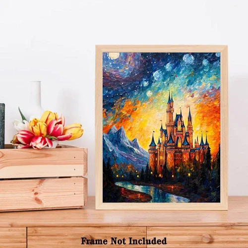 Vista 7 de Bestbuddy Pet 8X10 sin marco noche estrellada inspirada en el castillo medieval Edad Media Princesa Fantasía Niña Europa Familia Pintura al óleo