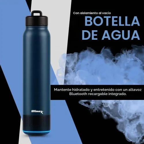 Vista 2 de Ultimaxx Botella de agua de alta calidad aislada al vacío con altavoz Bluetooth, diseño de doble pared de acero, luces, cierre de tapa, conveniente