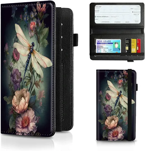 Vista 72 de Funda para chequera para hombres y mujeres, cartera de cuero RFID con ranuras para tarjetas de crédito, soporte de cheques duplicados personales
