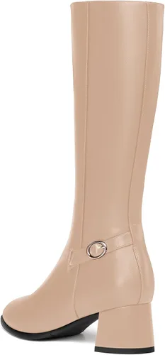 Vista 7 de AMBELIGHT Botas de tacón bajo grueso para mujer, con puntera redonda, color liso, con cremallera, 2 pulgadas
