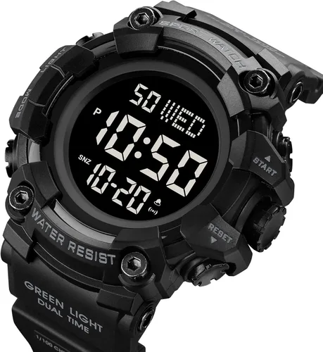 Vista 2 de Reloj de pulsera digital con esfera grande para hombre reloj de cuenta regresiva impermeable con luz LED 5 bar