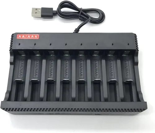 Vista 3 de Cargador de batería USB AA/AAA No. 5 No. 7 1.2V Níquel-metal hidruro de níquel-cadmio Batería de ocho ranuras Cargador inteligente Luz de giro